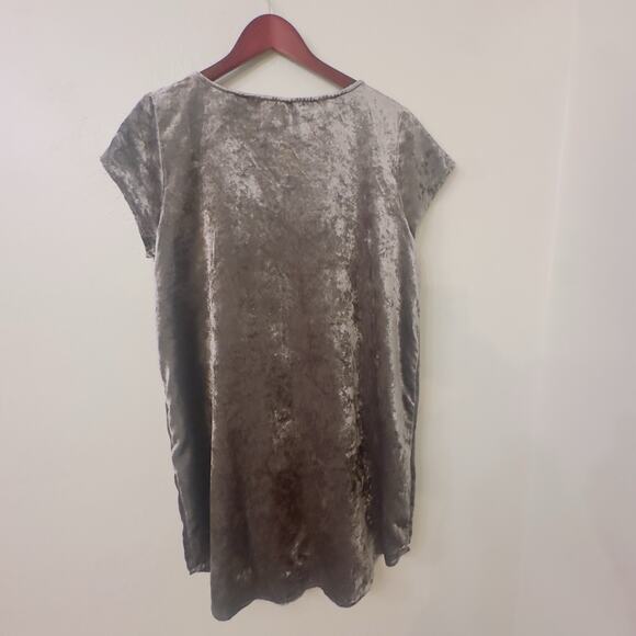 Soft Surroundings Gray Crushed Velvet Mini Dress Boho Winter Tunic Petite Large - Picture 6 of 9